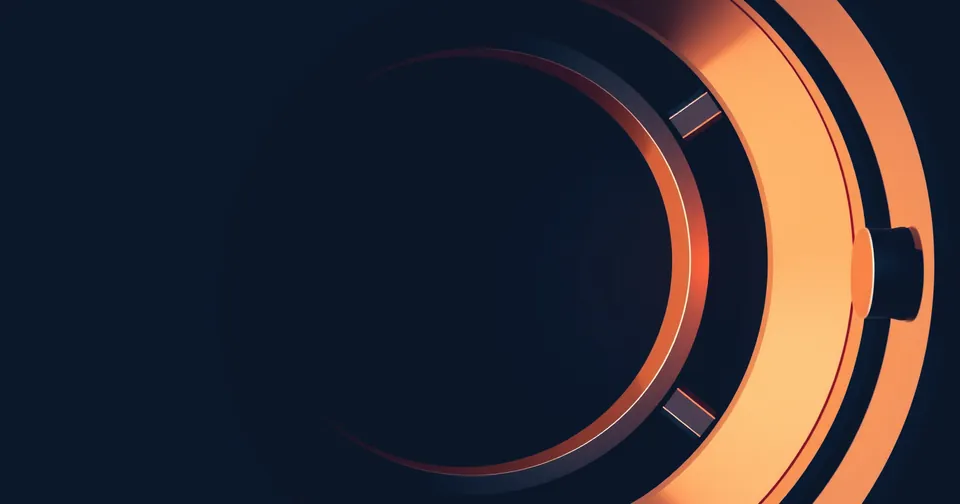 Ilustración abstracta: anillos concéntricos de un mecanismo de cámara acorazada con luz ámbar.