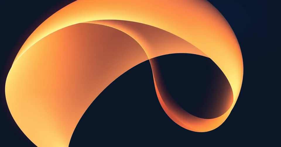 Ilustración abstracta: cintas de luz ámbar y blanca que se entrelazan en una curva suave.